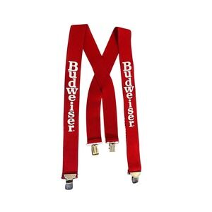 Vintage Red Budweiser Suspenders With Adjustable X-Back Clips